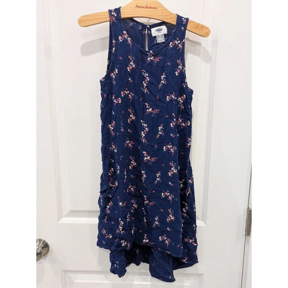 Old Navy Kids Blue Flower Swing Tank Sleeveless High Low Hi Dress Girls Size M 8